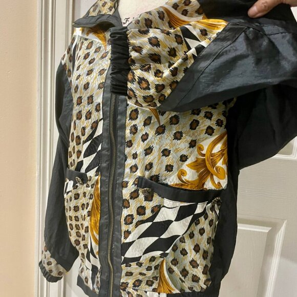 Y2K 90’s RETRO LEOPARD PRINT BOMBER JACKET WINDBREAKER with  PADDINGS Sz M DISCO - Picture 8 of 16